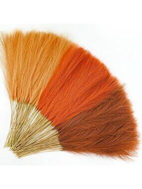 New 150pcs Orange Pampas Grass, 21.6in Feathers for Vase Filler